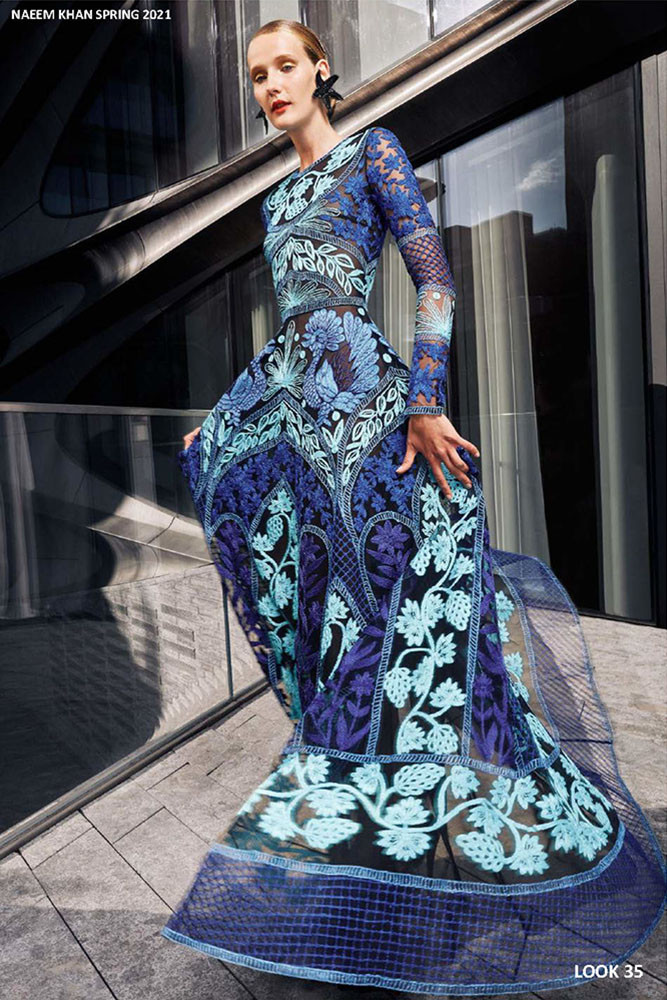 Naeem Khan Blue Multi Embroidered Gown ...